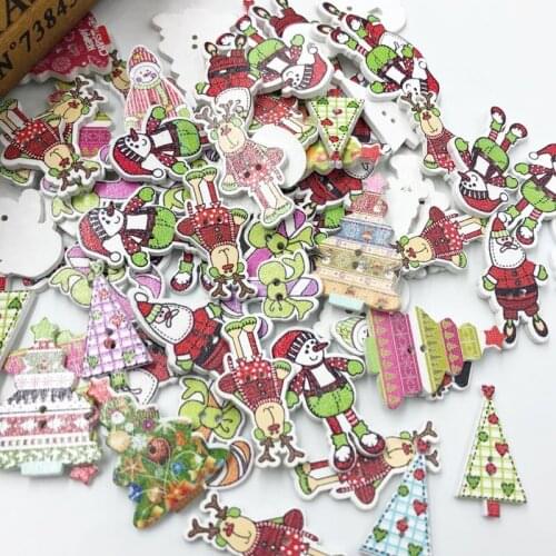 50pcs Merry Christmas Wood Button Sewing Craft Mix Lots Mix WB565