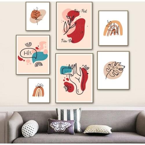 Abstract Leaf Flower Rainbow Color Block Wall Art Canvas Painting Nordic Posters And Prints Wall Pictures For Living Room Decor