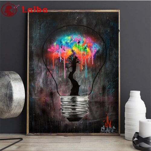 Diamond Painting Light bulb abstract graffiti Hot selling home art cross stitch full square round diamond mosaic painting