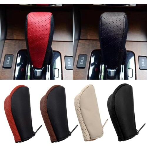Car Faux Leather Hoop Loop Closure Gear Shift Knob Cover Protector Fit for Universal