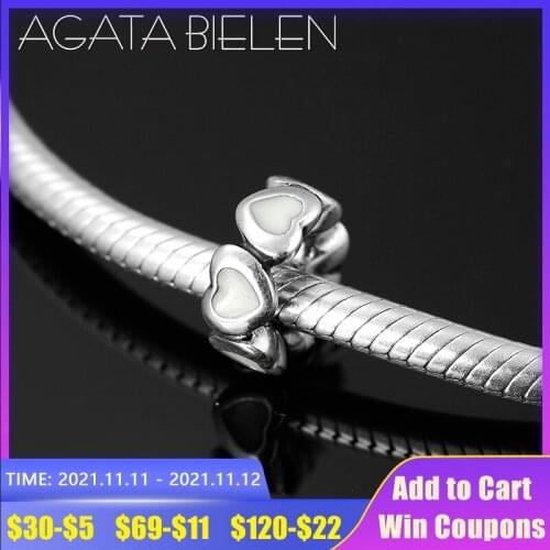 White Enamel Heart Light Round Fine Beads Charms 925 Sterling Silver Fit Original europeu Bracelet Jewelry making