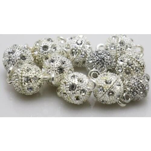 10PCS silver Color Rhinestone Beads Clasp Accessory Buttons Findings For Jewelry Parts DIY Making Design Magnetism For Necklace