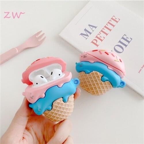 For apple airpods pro case cat eat ice cream silicone airpod 1/2 protective cover for airpods 12 with keychain accessories