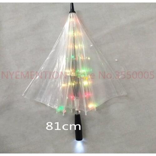 Rainbow color Umbrella LED Luminous Transparent Umbrella With Flashlight Flash light Torch 5pcs