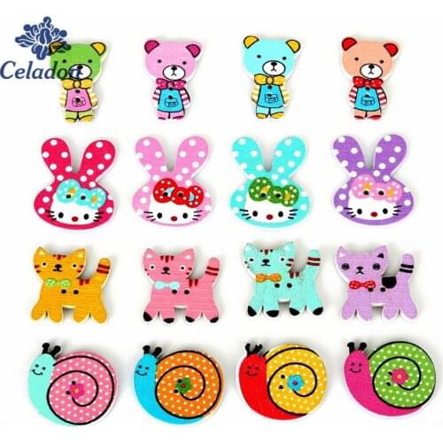 Pattern Cartoon Animals Wooden Buttons For Kids Random Mixed 2 Holes Sewing Buttons Scrapbooking Craft Decoration