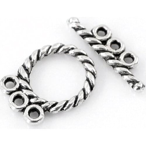 Doreen Box Lovely Toggle Glasps Silver Color 16x12mm 18x5mm,30 Sets (B22090)