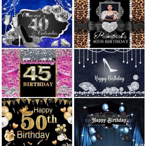 Photocall Adult Birthday Backdrop 30th 40th Dot Balloon Crown Diamond Background Photography Photographic for Photo Studio