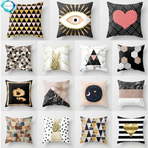 Hot 45*45CM Nordic Golden Cushion Cover Sofa Couch Throw Pillows Geometric Printed Cotton Polyester Home Decorative Pillow Case