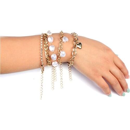 HaHaGirl Bohemian Gold Color Heart Bracelets For Women Charm Geometric Multi-layer Chain Charm Bracelet Set Jewelry Wedding Gift