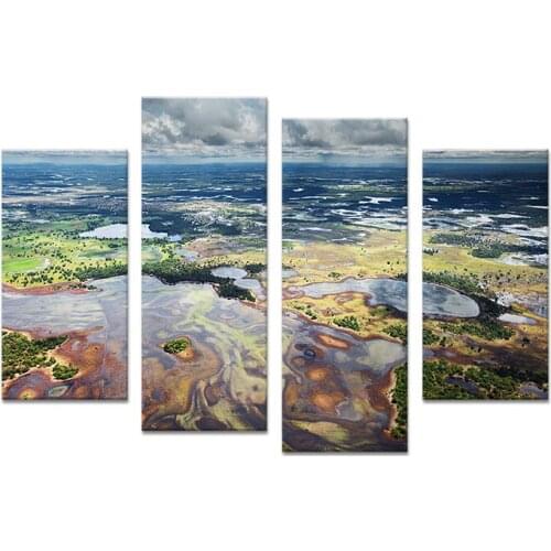 Hot Sells 4 Panels Overview of swamp Painting Canvas Wall Art Home Decoration Living Room Print On Canvas Modern Painting