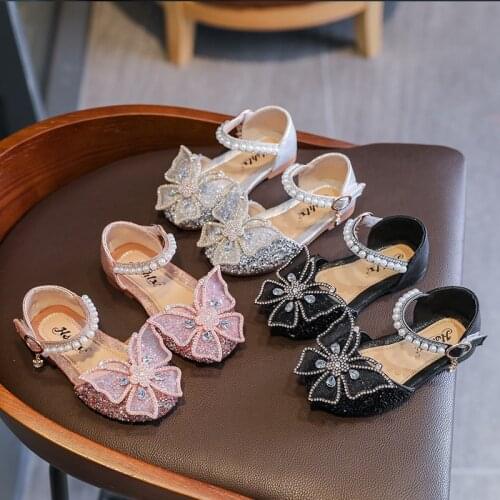 2021 Summer Girls Sandals Korean Toes-covered Princess Shoes Student Cute Dance Shoes Butterfly-knot Sweet Cute Party Fashion