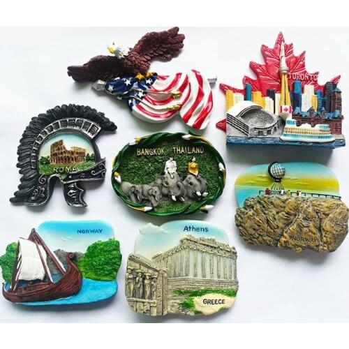 World Travel Fridge Magnet Souvenir Greece Toronto Canada Norway Thailand Rome USA 3d Resin Magnet Refrigerator Decor Gift Ideas