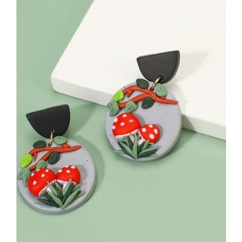 AENSOA Cute Mushroom Clay Drop Earrings Round Polymer Clay Dangle Earrings 2021 Trendy Unique Pendant Earrings Unusual Jewelry