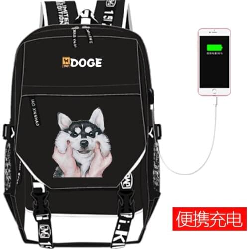 Cute Lazy Doge Dog Funny USB Backpack School Bag Wo Men Travel Bags Cosplay Kids Student School Bookbag Gift