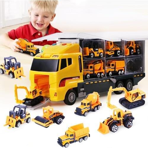 6PCS Truck Alloy Model Toys Car Diecast Container Truck Combination Engineering vehicles Educational Toy Kids Birthday Gift