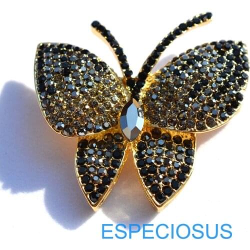 Fashion Jewelry Rhinestone Gold Color Butterfly Brooch Lady Gifts Ornament Black Color Crystal Breast pin Accessory Garments