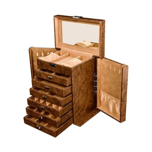 Fashion wooden structure synthetic leahter Jewelry Box Desktop Organizer Storage Containers Organisateur De Tiroir MSSH036