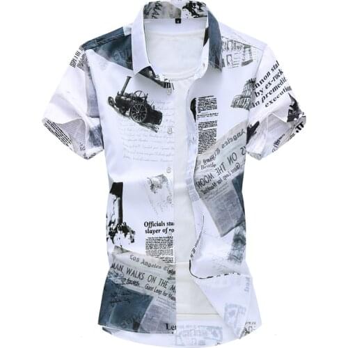 VROKINO Mens printed short-sleeved shirt Mens plus size breathable Hawaiian shirt Brand clothing