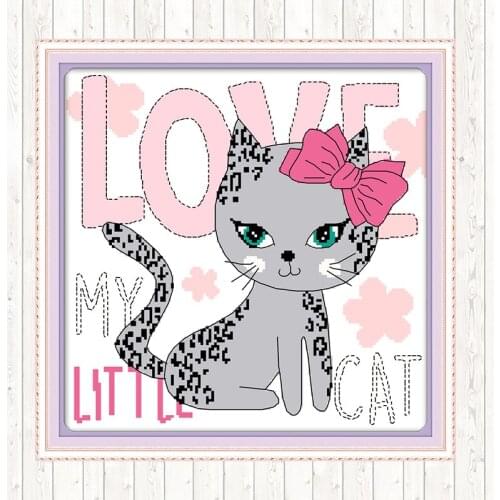 A Little Grey Cat Patterns Kits Wall Home Decor Cross Stitch Kits DIY Needlework Crafts Cotton Thread Embroidery Needlework Sets
