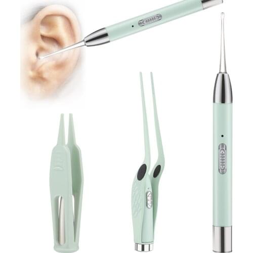 3Pcs Luminous Earpick Set With LED Light Luminous Ear Spoon Ear Tweezers Rechargeable Ear Wax Removal Curette Picker Ear Cleaner