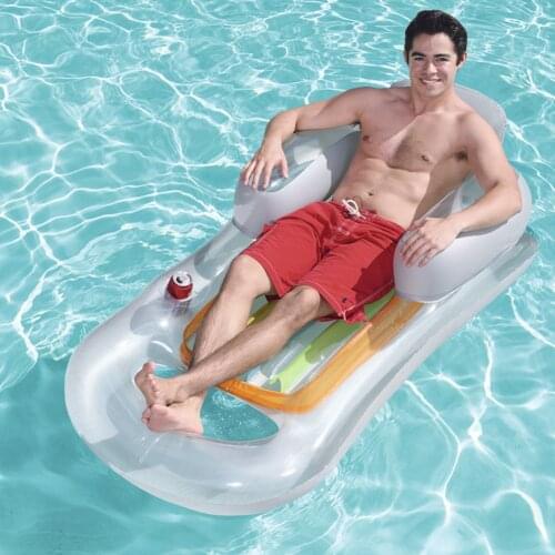 Inflatable Floating Row w/ Armrest Backrest Cup Hole Water Hammock Chair PVC Air Mattress Lounger Floating Sleeping Cushion