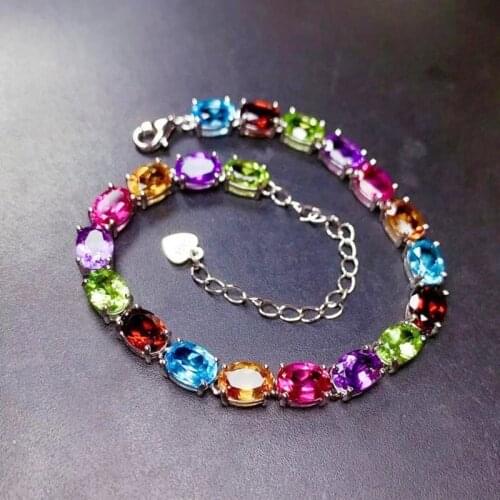 Natural amethyst citrine blue topaz pink topaz peridot garnet chain bracelet 925 sterling silver 1ct*20pcs gemstone X211122