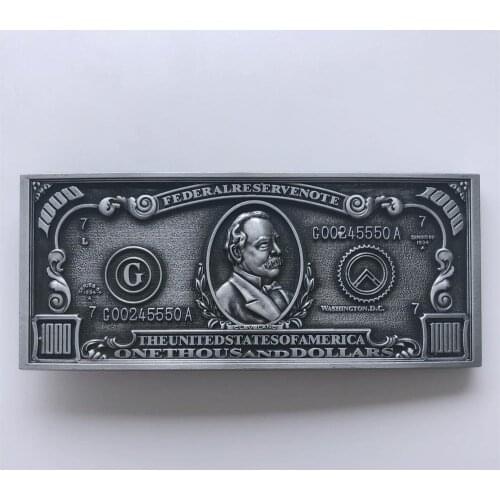 New Jeansfriend Vintage Real Size 1000 Dollar Bill Money Belt Buckle Gurtelschnalle Boucle de ceinture
