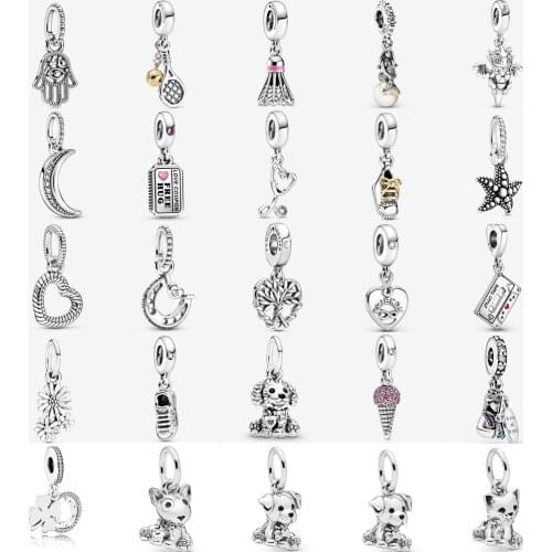 Wholesale 925 Sterling Silver PUPPY HANGING CHARM Fit pandora Bracelet Ariel Heart Mulan Dangle Charm DIY Jewelry