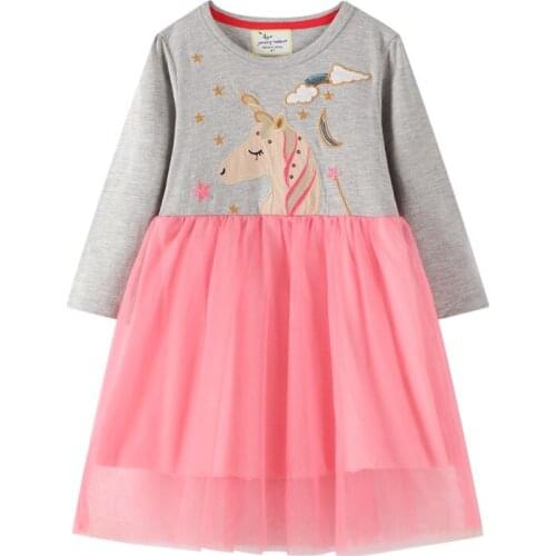 3-7 Years Little Girls Long Sleeve Dresses Summer Children Unicorn Cartoon Clothing Girls Cotton Princess Dress Kids Outfits