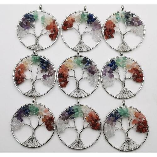 Fashion charm Tree of Life 50MM 12pcs/lot Wisdom Tree Chakra Reiki Healing Natural Stone Pendant for Jewelry making wholesale