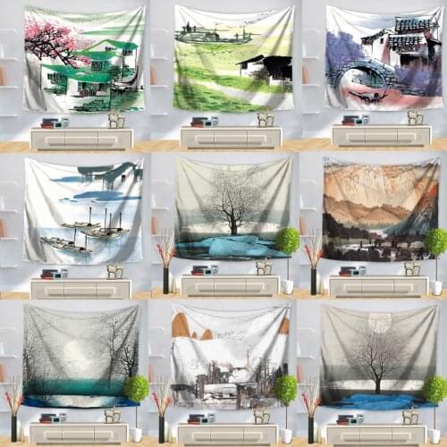 Psychedelic Tapestries Tree Landscape Wall Hanging Couches Ink Painting Home Decoration Bedspreads Large Woven Custom