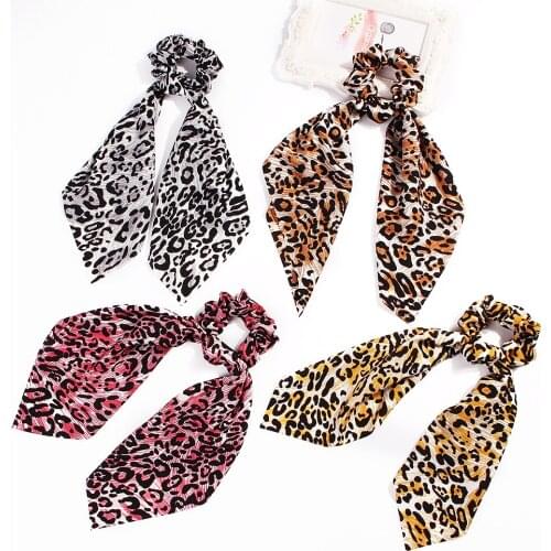 Women Girl Elastic Hairbands Scrunchie Streamer Accessories Scrunchies leopard print Turban Ponytail Hair Ties 50pcs F506
