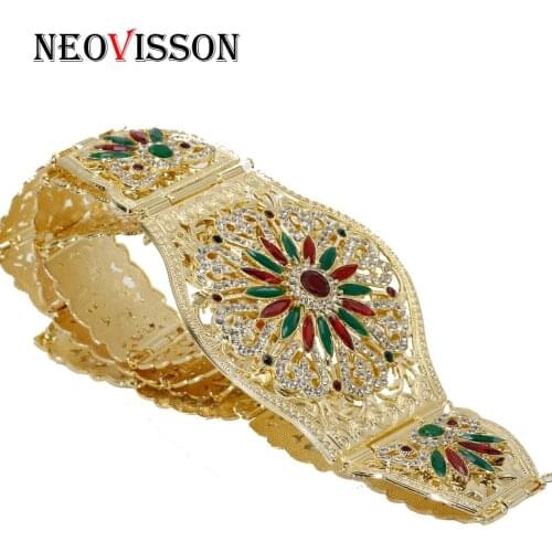 NEOVISSON Colorful Crystal Caftan Belt For Algeria Wemen Wedding Dress Gold Color Jewelry