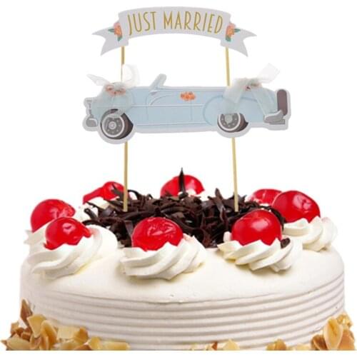 JUST MARRIED Cake Flags Cupcake Cake Topper Toppers Kids Birthday Wedding Bridal Cake Wrapper Party Baby Shower Baking DIY Xmas