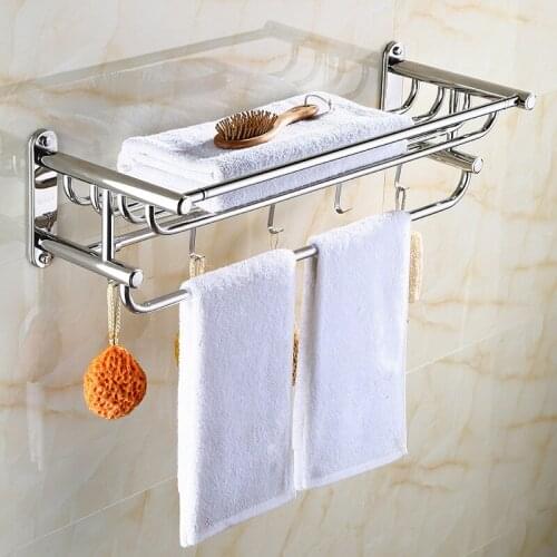 Bathroom Towel Racks 304 Stainless Steel Bath Towel Holder Wall Mounted with Hooks Bath Hardware Bathroom Accessories 40-60cm