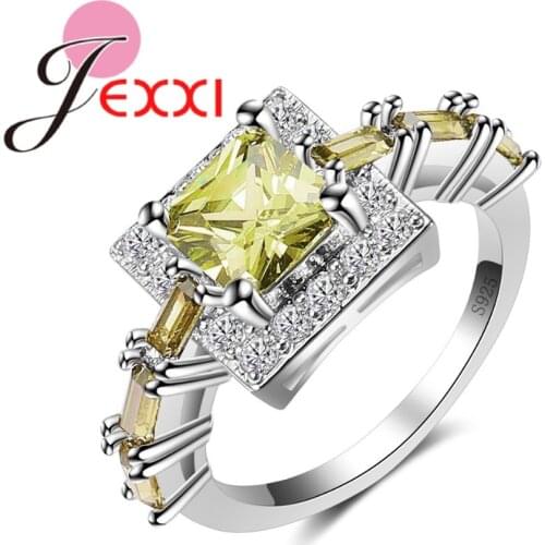 High Quality 4 Colors Crystal Double Square Rings Prong Setting for Women 925 sterling-silver-jewelry Girls Wedding