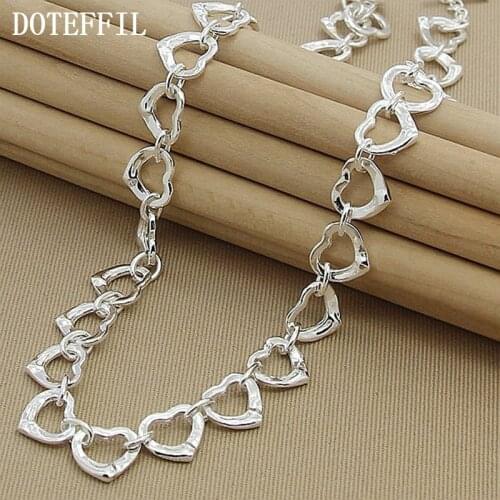 DOTEFFIL 925 Sterling Silver Full Heart Necklace Chain For Women Wedding Engagement Party Jewelry