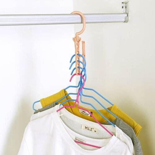 1Pcs Rotating Handle Plastic Multi-function Portable Home Organizer 5-holes Space Saving 3Colors Coat Hangers