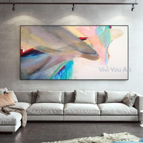 100% Hand Painted Abstract Canvas Painting Blue Gray Poster Modern Wall Picture for Living Room Luxury Huge Wall Art