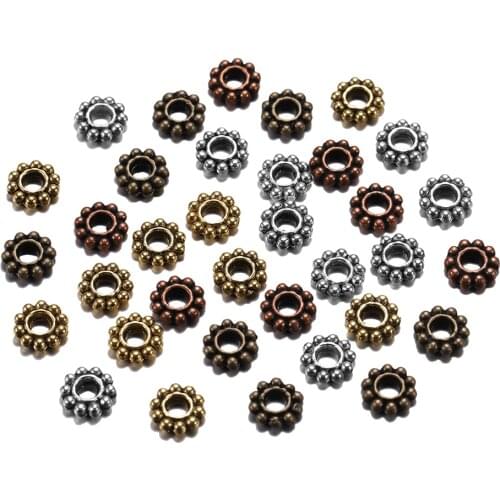 100pcs 6.5 mm Tibetan Gold Color Daisy Wheel Flower Charm Loose Spacer Metal Beads For Jewelry Making Needlework Accessories