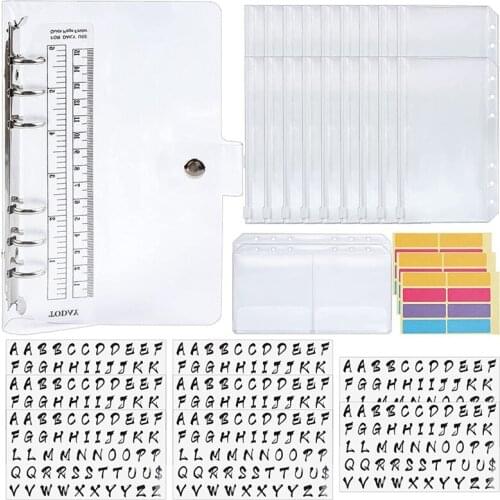 33Pcs Budget Organizer Binder Cash PVC Money Storage System, Alphabet Stickers,PVC Bags,A6 Storage Bags,for Daily