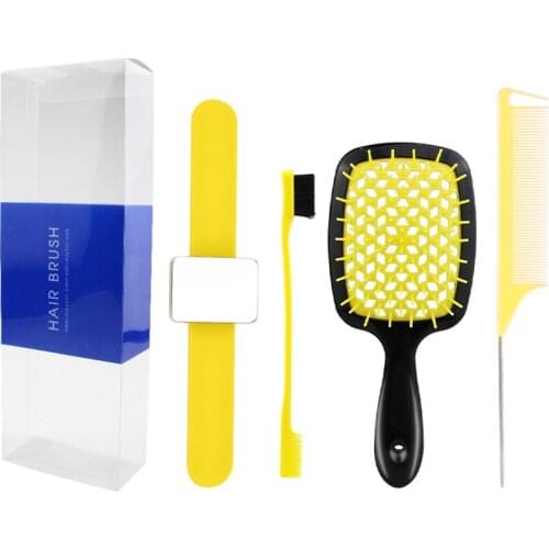 4pcs Massage Comb Hairdressing Comb Set Ergonomic Handle Salon Home Scalp Wristband Eyebrow Brush Fine Teeth Comb