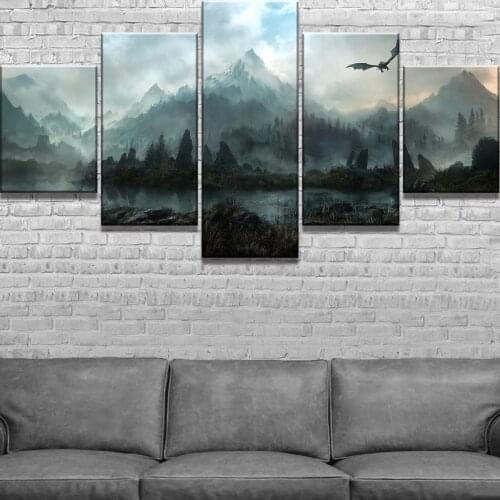 5 Piece Canvas Art Elder Scrolls V Skyrim Game Cuadros Decoracion Paintings on Canvas Wall Art for Home Decorations Wall Decor