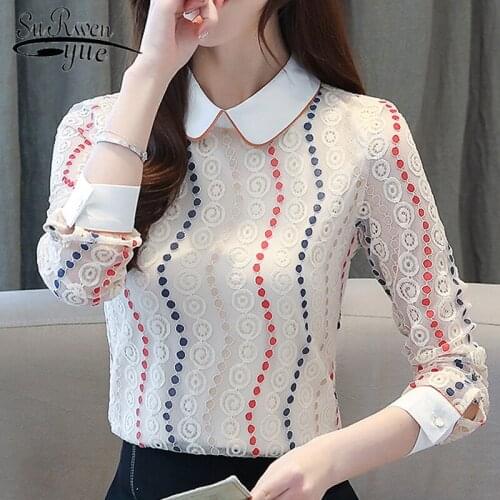 Blusas mujer de moda 2021 women shirts blusa feminina ladies tops Peter pan Collar long sleeve lace blouse office shirt 5825 50