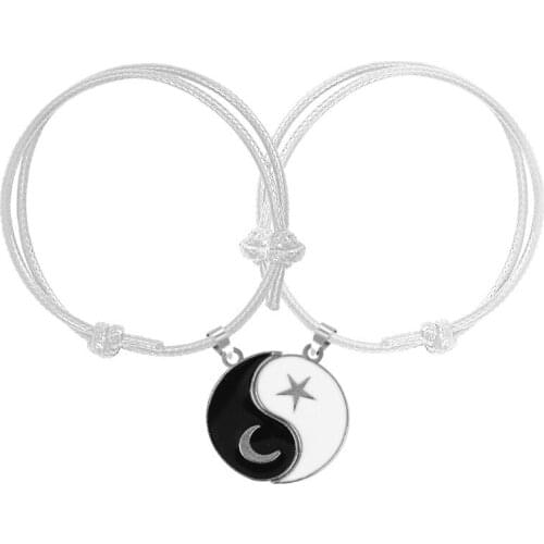 Matching Yin Yang Friend Couple Bracelets Adjustable Waterproof Handmade Cord Relationship Bracelets Boyfriend Girlfriend