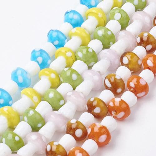 10Strands Multicolor Mushroom Handmade Lampwork Beads Spacer Beads for Bracelet Necklace Earrings DIY Jewelry Making Accessories