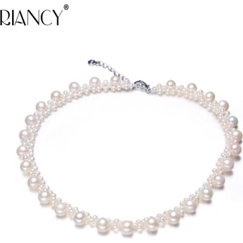 RIANCY Natural freshwater Pearl Necklace Handmade making Fancy pearl Chain Genuine Bridesmaid Gift for Girlfriend