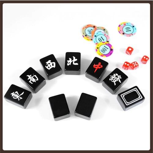 Black Mahjong Set Full Size 144 Resin Japan Cartoon Pattern Travel Standard Chinese Mahjong Gambling Brettspiel Home Decoration