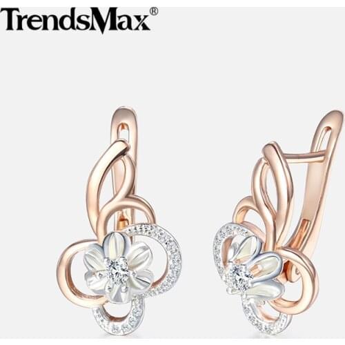 Flower Earrings For Women 585 Gold Filled Cubic Zirconia Earrings Engagement Wedding Party Woman Jewelry Valentines Gifts KGE131