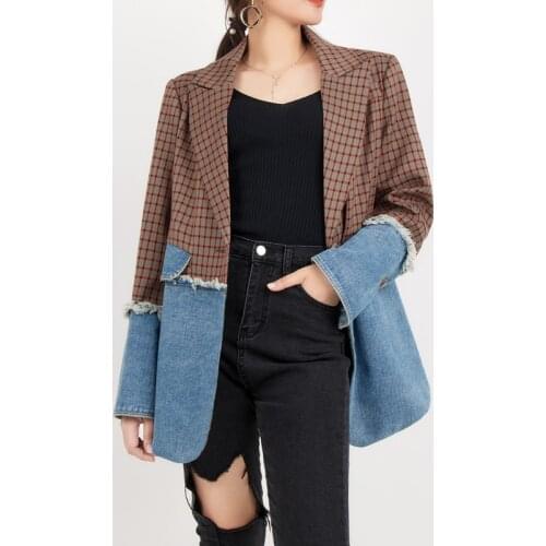 Denim stitching jacket autumn 2020 new trendy loose Korean style fashion tops womens trendy design sense